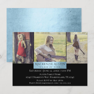 Studenten Collage Light Blue Coola Grad 3 Photo Inbjudningar