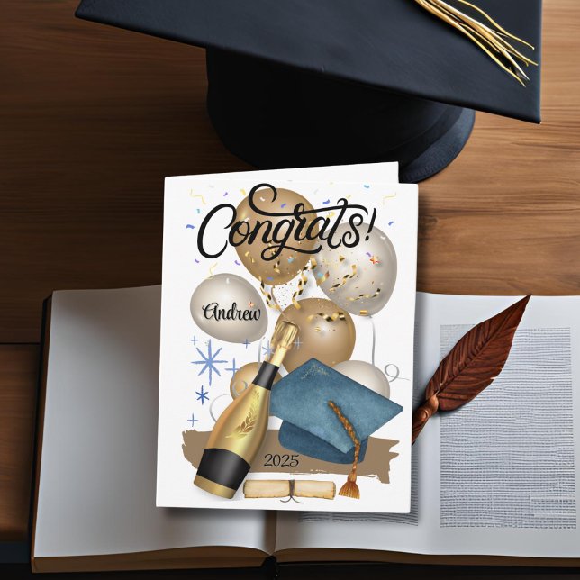 Studenten Confetti Blue Cap Anteckningskort (Skapare uppladdad)