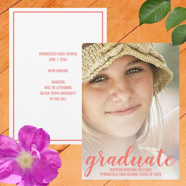 Studenten Coral Rosa Script White Overlay Photo Meddelande (Skapare uppladdad)
