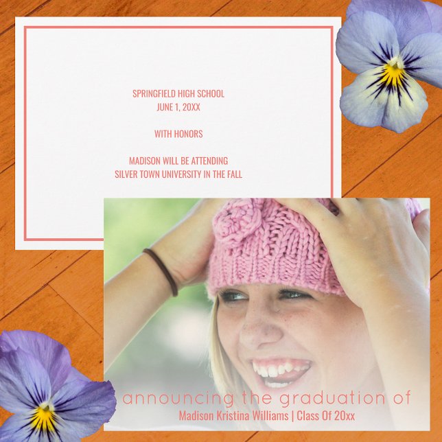 Studenten Coral Rosa Simple White Overlay Photo Meddelande (Skapare uppladdad)