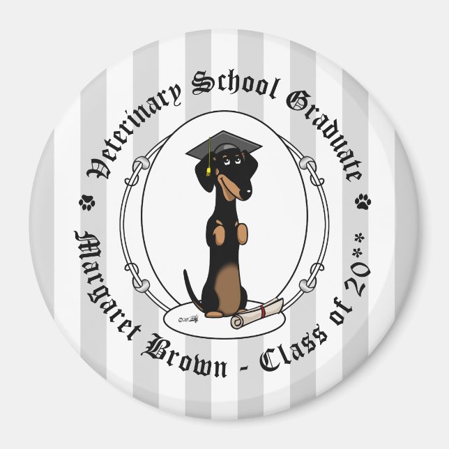 Studenten Dachshund (svartvitt) - Cute hund Magnet (Framsidan)