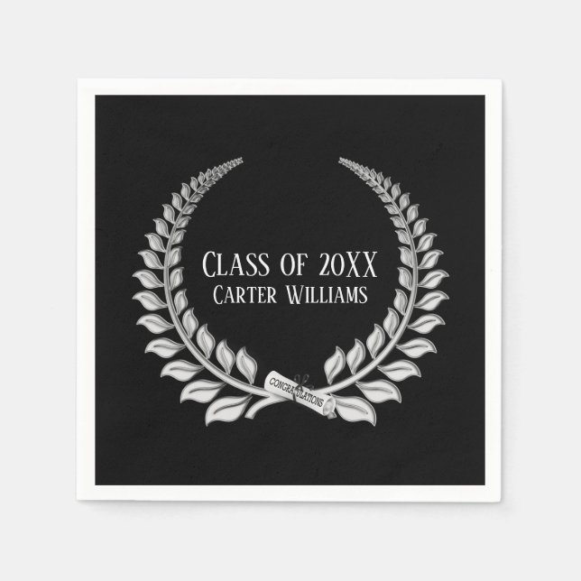 Studenten diploma Silver Laurel om Black Pappersservett (Framsidan)