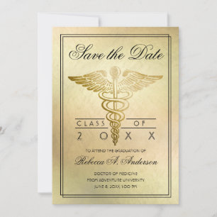 Studenten Doktor Caduceus Guld Elegant Spara Datumet