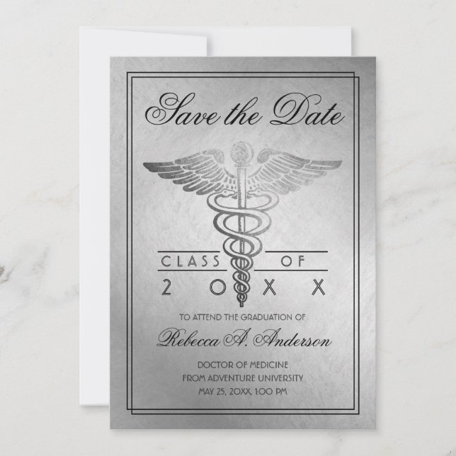 Studenten Doktor Caduceus Silver Elegant Spara Datumet (Framsida)