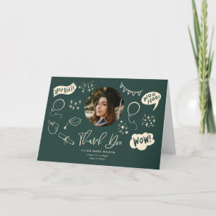 Studenten Doodle med Student Photo Grönt Tack Kort