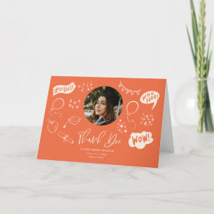 Studenten Doodle med Student Photo Orange Tack Kort