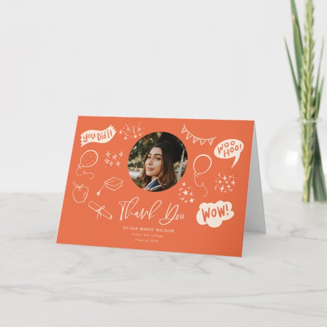 Studenten Doodle med Student Photo Orange Tack Kort (Framsida)