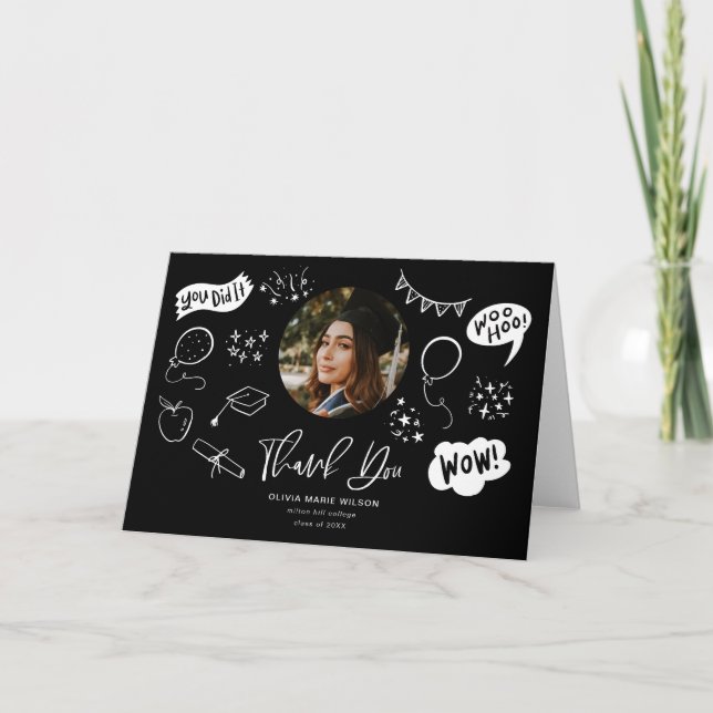 Studenten-dörr med Student fotosvart Tack Kort (Framsida)