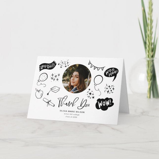 Studenten-dörr med Student fotovit Tack Kort (Framsida)