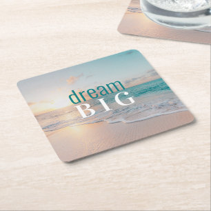 Studenten Dream Big Beach Photo Positivity Underlägg Papper Kvadrat