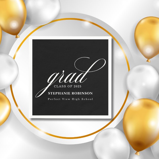 Studenten Elegant Script Modern Black Party Pappersservett (Skapare uppladdad)