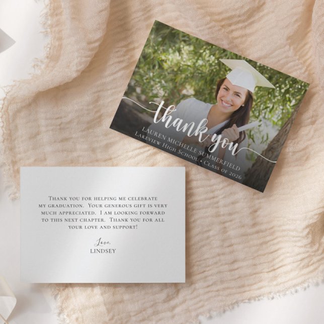 Studenten Elegant Script Photo Tack Kort (Skapare uppladdad)