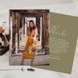 Studenten Elegant Skript Grönt Foto Tack Inbjudningar