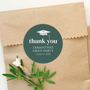 Studenten enkel Tack minimalistisk Mörk grönt Runt Klistermärke