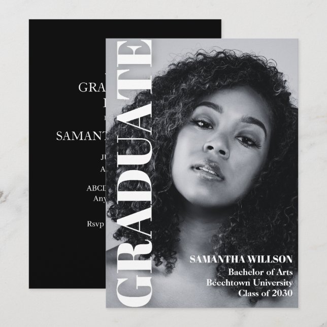 Studenten-estetiskt foto inbjudningar (Fram/baksida)