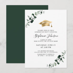 Studenten Eucalyptus Guld Cap och Tassel Party Inbjudningar