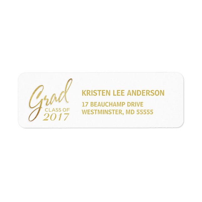 Studenten Faux Gold Foil Elegant Handskrift Returadress Etikett (Framsidan)