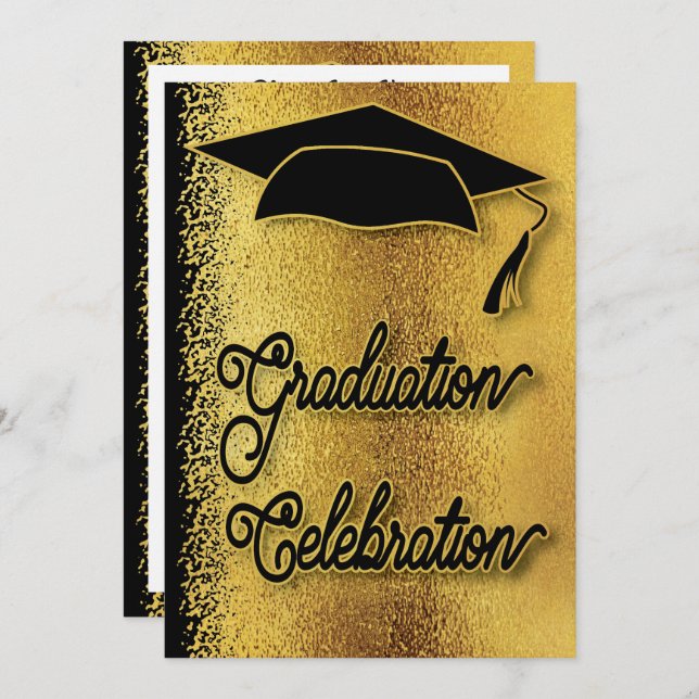 Studenten Firande Grad Party Faux Guld Modern Inbjudningar (Fram/baksida)
