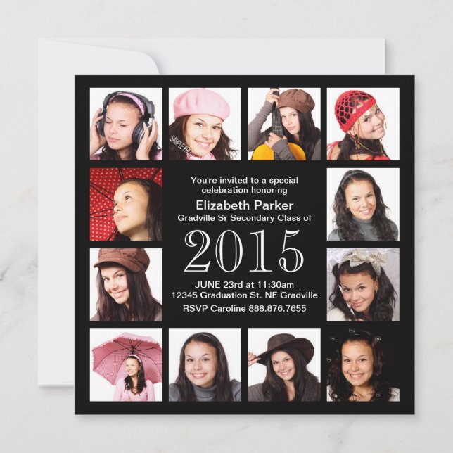 Studenten Firande med 12 foton Inbjudningar (Framsida)