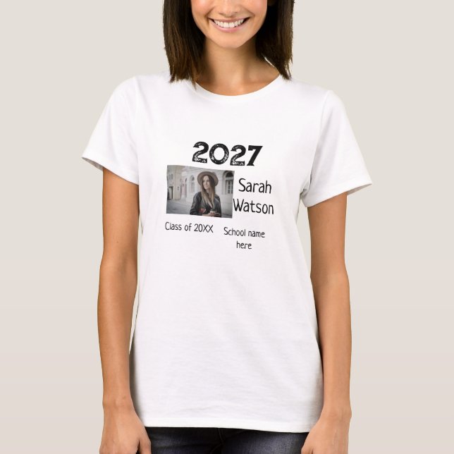 studenten-foto enkelt klassiskt lägga till klassår t shirt (Framsida)