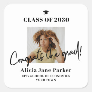 Studenten, fotoklass student, årsklass gratulerara fyrkantigt klistermärke