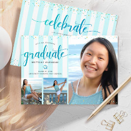 Studenten-fotokollage för Turcos glitter-skript Inbjudningar