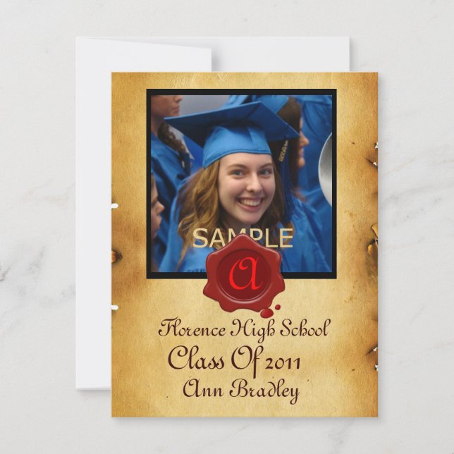 STUDENTEN-FOTOMMMALLEN PARCHMENT Red Vax-förseglin Inbjudningar (Framsida)