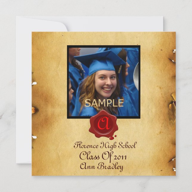 STUDENTEN-FOTOMMMALLEN PARCHMENT Red Vax-förseglin Inbjudningar (Framsida)
