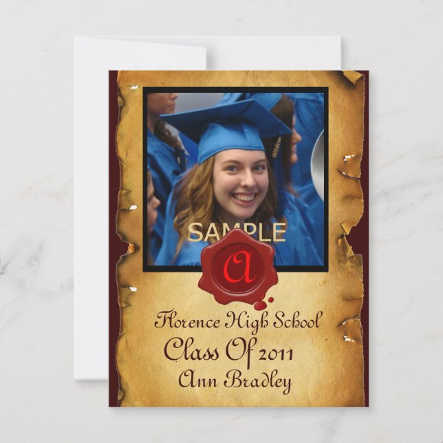 STUDENTEN-FOTOMMMALLEN PARCHMENT Red Vax-förseglin Inbjudningar (Framsida)