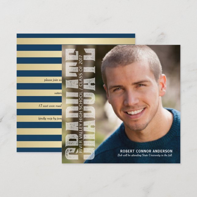 Studenten Fotomodern textöverlägg Party Inbjudan (Fram/baksida)