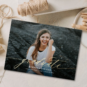 Studenten-fotot för Guld Calligraphy-skript Inbjudningar