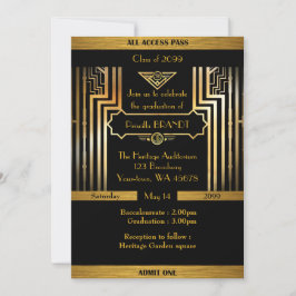 Studenten Gatsby stil, biljett, svart guld Inbjudningar