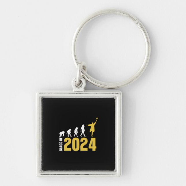 Studenten Gift | Klass 2024 Fyrkantig Silverfärgad Nyckelring (Framsidan)