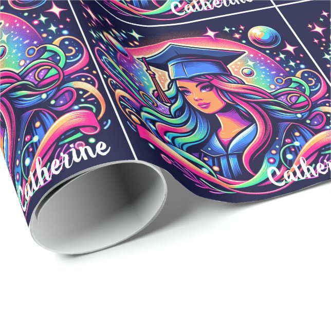 Studenten Girl in Neon Färg Anpassningsbar Presentpapper (Rullad Hörn)