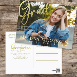 Studenten Grad Guld Calligraphy Simple Two Photo Vykort