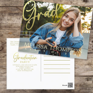 Studenten Grad Guld Calligraphy Simple Two Photo Vykort