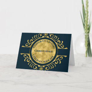 Studenten Grattis Elegant Blue Guld Kort
