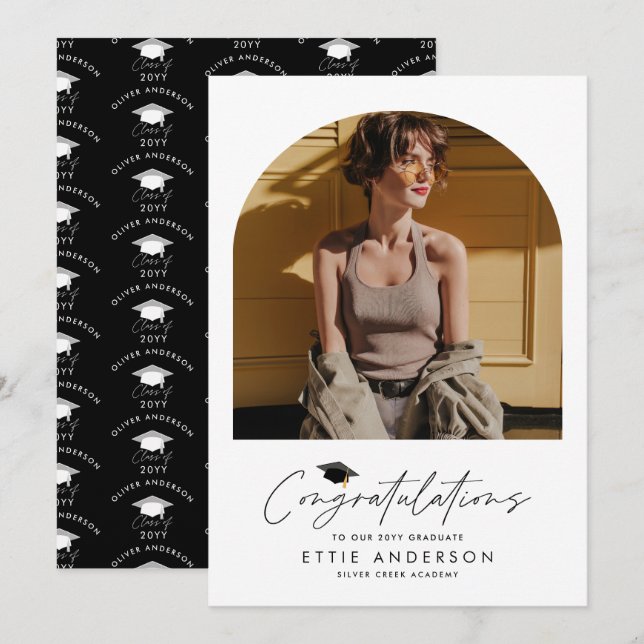 Studenten grattis - enkelt modernt foto inbjudningar (Fram/baksida)