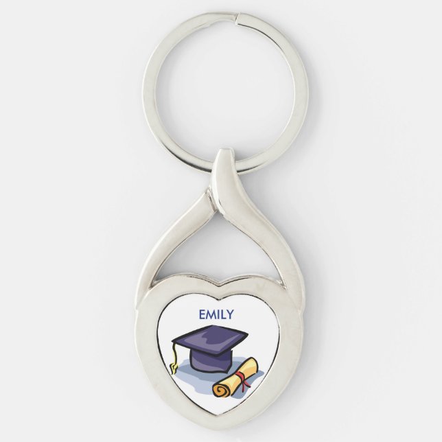 Studenten Grattisar Kom ihåg det förflutna Twisted Heart Silverfärgad Nyckelring (Framsidan)