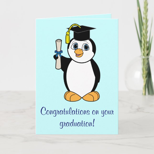 Studenten Grattisar med Boy Penguin Kort (Framsida)