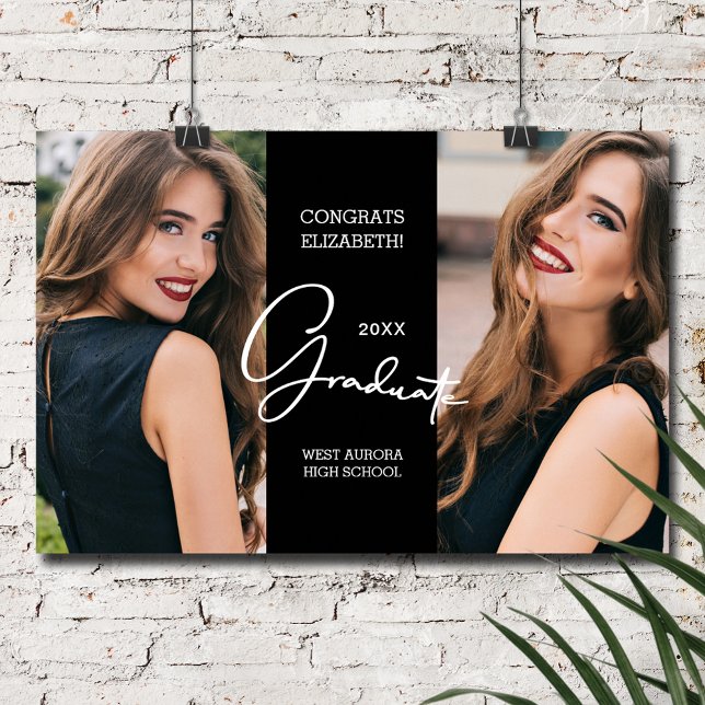 Studenten Grattiss Black Modern Photo Poster (Graduation Congratulations Black Modern Photo Poster, INSTANT DOWNLOAD and/or PRINTED)