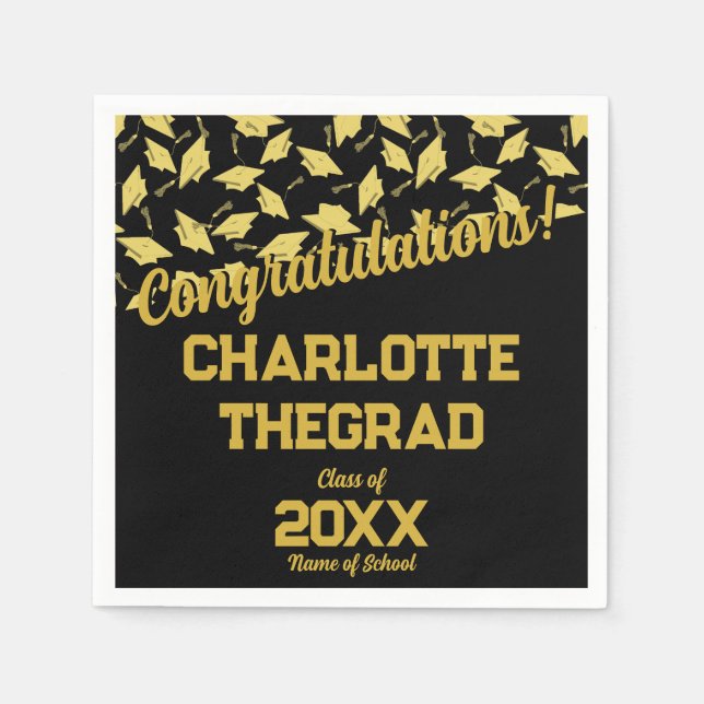 Studenten Grattiss personalize Black Guld Pappersservett (Framsidan)