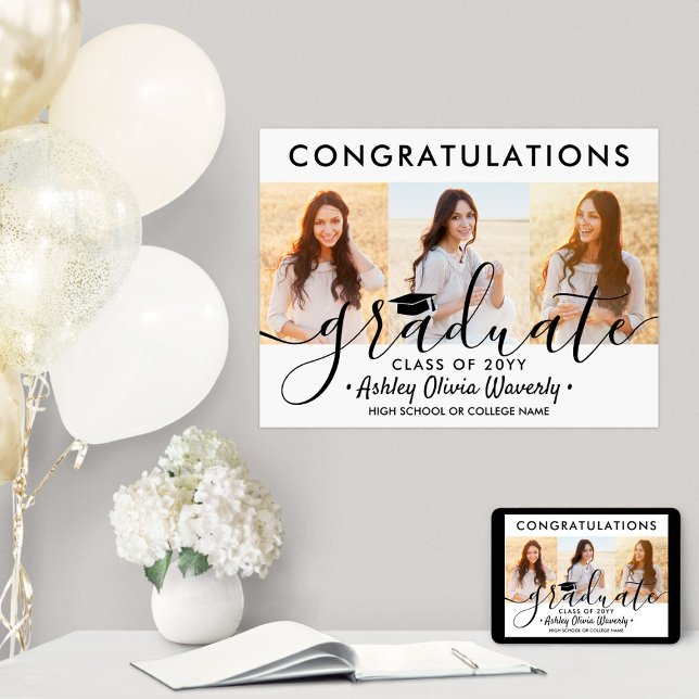 Studenten Gratulerar 3 Photo Collage Modern Script Poster (Skapare uppladdad)