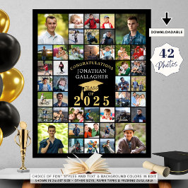Studenten Gratulerar 42 Photo Collage Black Guld Poster