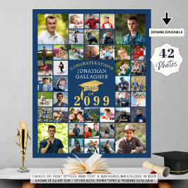 Studenten Gratulerar 42 Photo Collage Blue Guld Poster