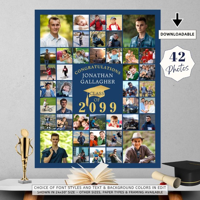 Studenten Gratulerar 42 Photo Collage Blue Guld Poster (Skapare uppladdad)