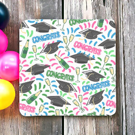 Studenten Gratulerar champagnekonfetti färgad Underlägg Papper Kvadrat