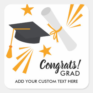 Studenten Gratulerar Grad Cap Diploma Stars Anpass Fyrkantigt Klistermärke