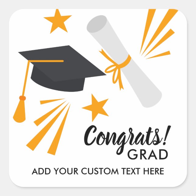 Studenten Gratulerar Grad Cap Diploma Stars Anpass Fyrkantigt Klistermärke (Framsida)