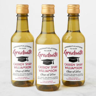 Studenten Gratulerar Modern Red White & Black Mini Vinetikett